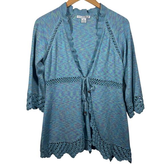 RXB Cardigan Women Size M Tie Front Ruffle Crochet Lace Trim Overlay Sweater Y2K - Picture 1 of 6
